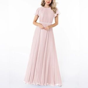 A-Line Pleated Chiffon Long Dress Blushing Pink